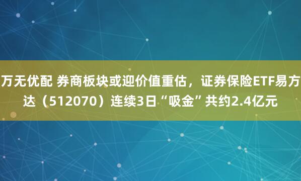万无优配 券商板块或迎价值重估，证券保险ETF易方达（512070）连续3日“吸金”共约2.4亿元